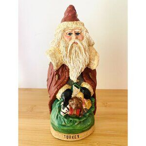 Santa Figurine Turkey 1993 Wood World Handcrafted Bag Of Toys Red Cape